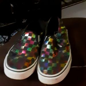 Womans Van's shoes size 7 checkered metallic rainbow. Worn twice